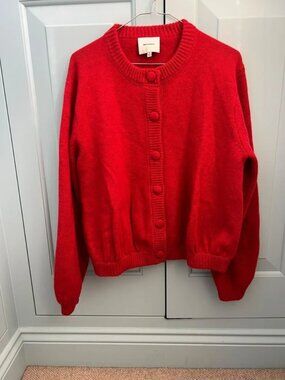 Reformation Red Wool Button-Front Cardigan Size M